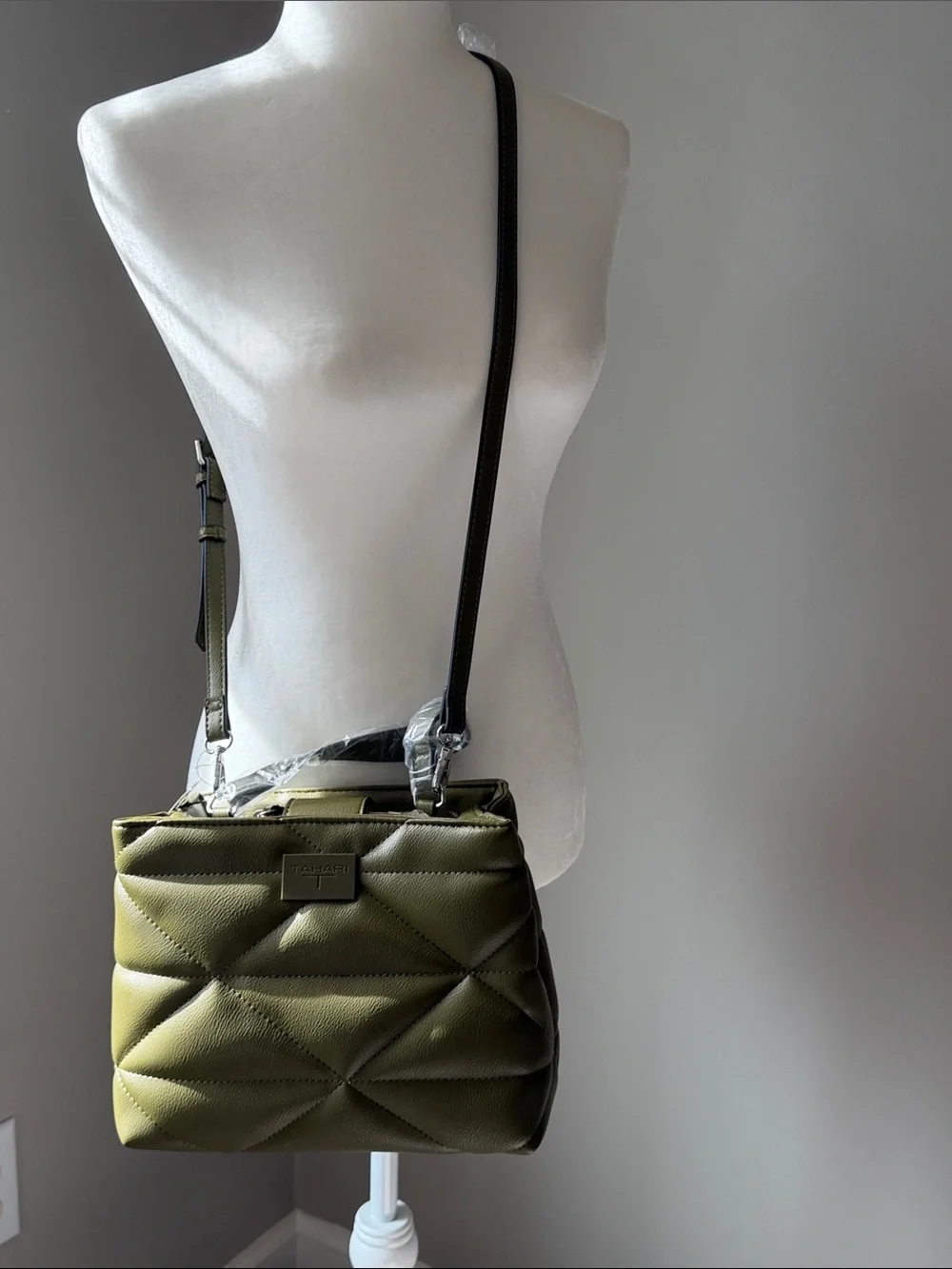 Tahari Olive Quilted Crossbody with Adjustable Strap